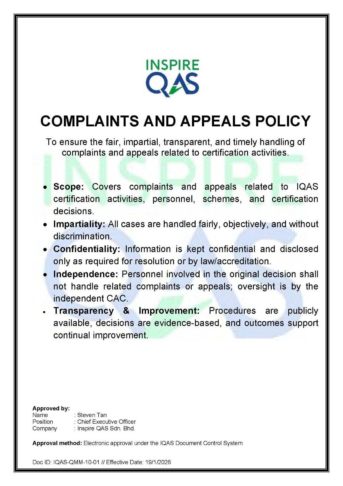 IQAS Non-Discriminatory Policy