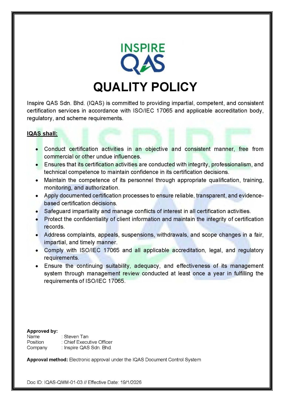 IQAS Quality Policy